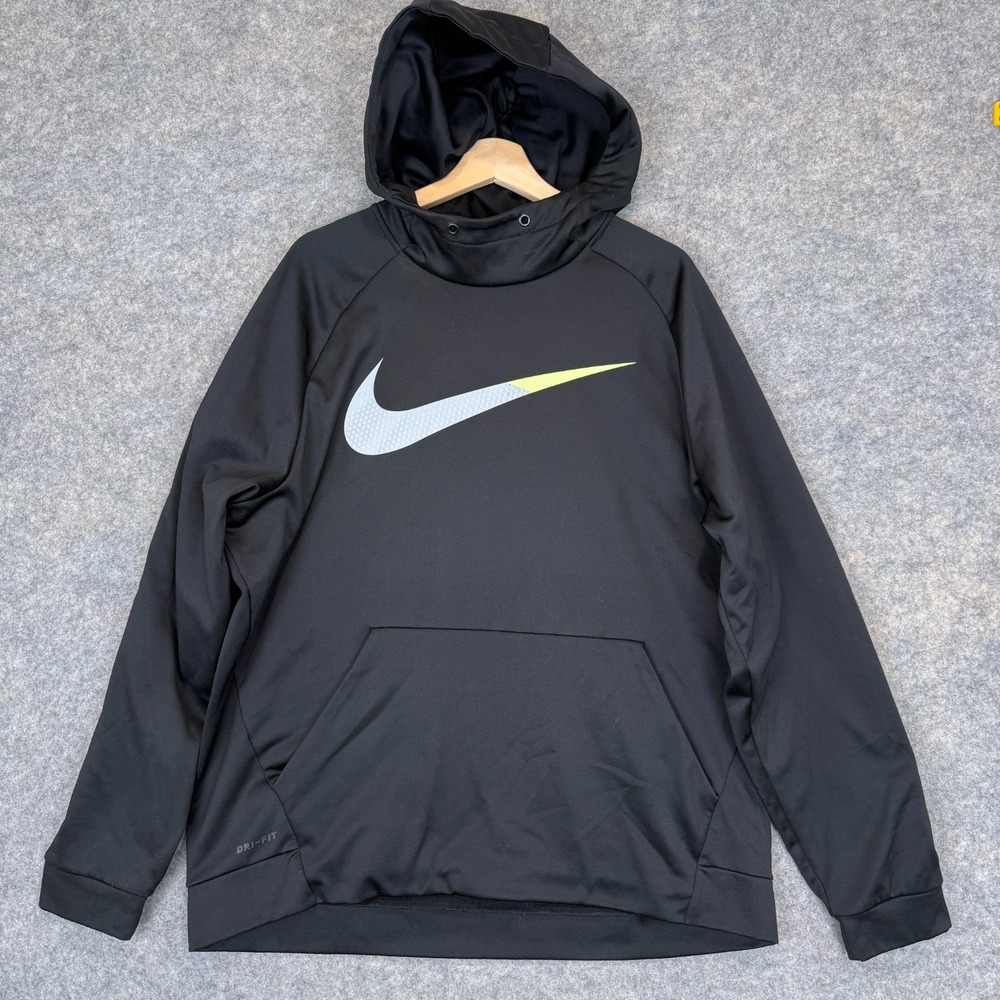 Nike Hoodie Mens XL Dri-Fit Big Logo Swoosh Fleece Color‎ Trim Boxy Relaxed 3D